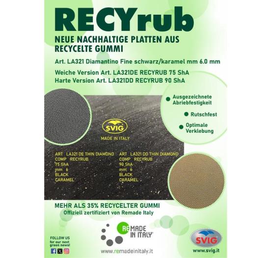 Preview: THIN DIAMOND 321 in RECYRUBBER75 Absatzplatte, 6 mm, schwarz - weich